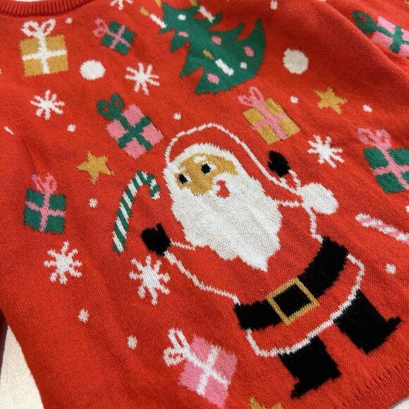 H&M Kids Christmas SWEATER HOLIDAY SANTA CANDY CANE 9-12M Infant Red Snowflakes - Picture 3 of 7